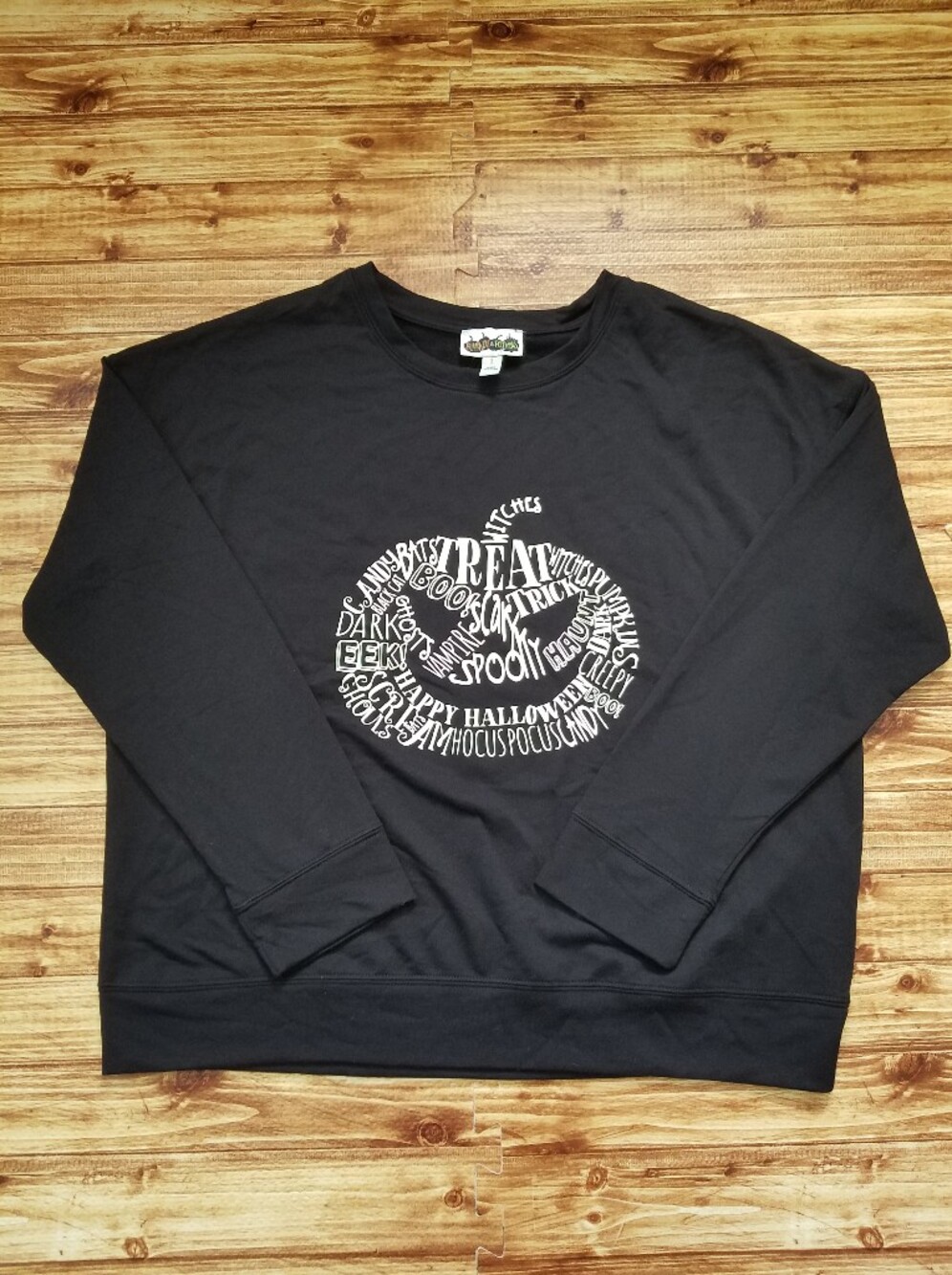 Pumpkins & Potions Black Jackolantern Halloween Women's Sweatshirt Large L Glow